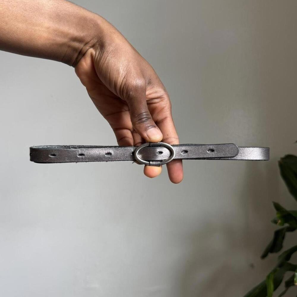 Vintage Grey genuine‎ leather mini belt with silver buckle size S